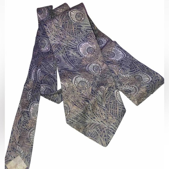 Liberty Of London Cotton Tie with Peacock Feathers Design English Vintage - Picture 2 of 3